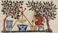 Een arts die een elixer bereidt, uit een Arabische versie van Dioscorides' farmacopee, 1224 / Bron: Publiek domein, Wikimedia Commons (PD)