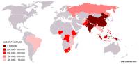 Vóórkomen van tbc wereldwijd / Bron: OMS-WHO, Wikimedia Commons (CC BY-SA-3.0)
